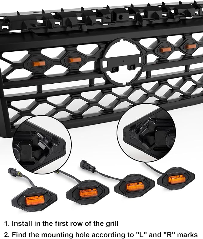Seven Sparta LED Grill Lights Compatible with 2022-2024 Nissan Frontier S SV PRO-X PRO-4X SL Long Bed SV Hardbody Edition OEM Grille, Nissan Frontier Accessories (Amber Shell with Amber Lights)