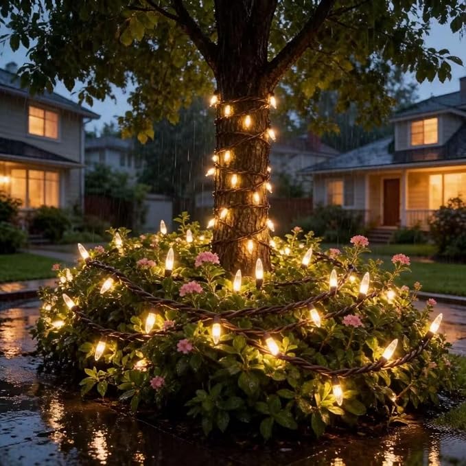 LUCKY SHINE 150 LED Warm White Christmas Lights, Commercial Grade Decorative Lighting String Brown Wire 50 FT, for Indoor Outdoor Party, Garden, Patio