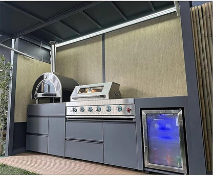 Outdoor Kitchen Pod for Patio Living Space | Modular Grill Island with Sink, Gas Burner, Fridge, Drawers & Pergola – Ideal for House Home Entertainment & Summer Party
