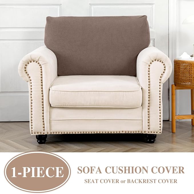 LA MEACK Couch Cushion Cover Seat Cushion Cover Stretch Armchair Cover Separate Sectional Sofa Slipcovers Furniture Protector(1 Piece for Seat or Sofa Backrest, Khaki)