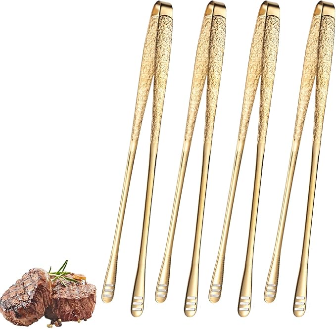4 Pcs 11 Inches Korean BBQ Tongs Stainless Steel Grill Kitchen Food Tongs Tweezers Cooking Clamp Tool for Salad, Fish, Steak, Barbecue, Buffet, Meat