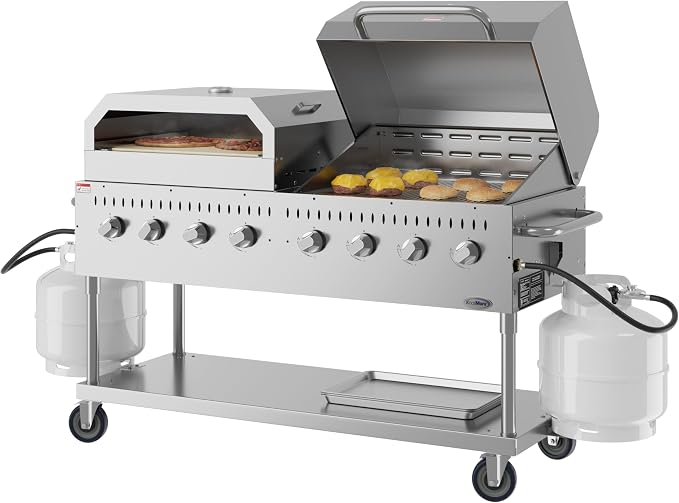 60 in. 8-Burner Commercial Outdoor Propane Gas Grill With 30 in. Roll Dome Cover and 30 in. Pizza Oven in Stainless-Steel, ETL Listed (CGKIT6-D30P30)