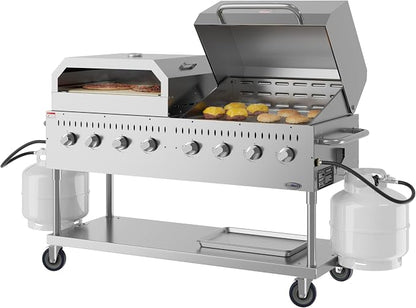 60 in. 8-Burner Commercial Outdoor Propane Gas Grill With 30 in. Roll Dome Cover and 30 in. Pizza Oven in Stainless-Steel, ETL Listed (CGKIT6-D30P30)