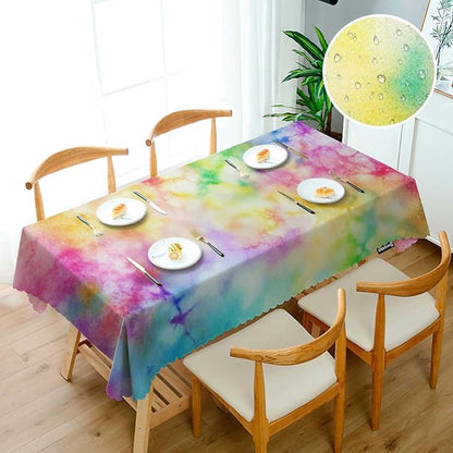 Swono Rectangle Tablecloth Tie Dye Table Cover 52x70 Inch Rainbow Splash Tie Dye Pattern Heavy Duty Table Cloth for Rectangle Tables Decorative Tablecloth for Dining Party Camping BBQ