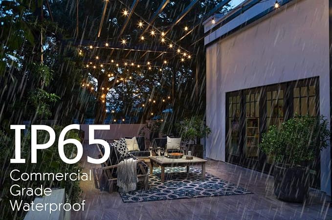 Sunlitec Solar String Lights Waterproof LED Indoor/Outdoor Hanging Umbrella Lights with 30 Bulbs - 50 Ft Patio Light for Deckyard Tents Market Cafe Gazebo Porch Party Decor