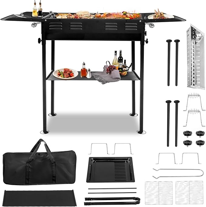 Black Portable Charcoal Grill With Foldable Design - Compact Bbq for Outdoor Cooking, Camping, Garden, Picnic & Tailgating | Easy Assembly Camping Barbecue Grill, Foldable BBQ Grill