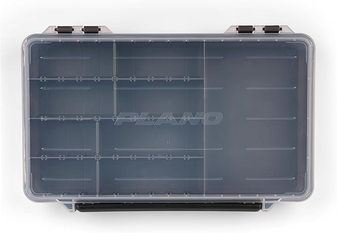 Plano StowAway 3600 50/50 Split Stow Tackle Box, 4-Pack, Corrosion-Preventive Rustricor, Single Latch Design, Transparent DuraView Lid, Stackable Storage for Fishing Bait, Lures and Gear