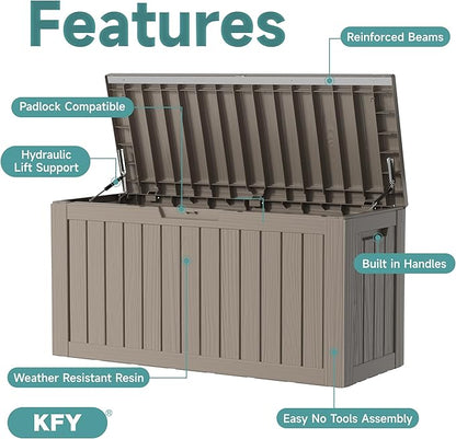 80 Gallon Waterproof Resin Deck Box, UV Resistant Outdoor Storage for Garden, Patio, Porch, Delivery, Grey