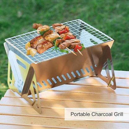 Barbecue Grill, Portable Folding Charcoal Grill, Small Stainless Steel BBQ Grill, Foldable Charcoal Barbecue Desk Tabletop for Outdoor Picnic Garden Camping, 2-3 People Available ( Size : Large )