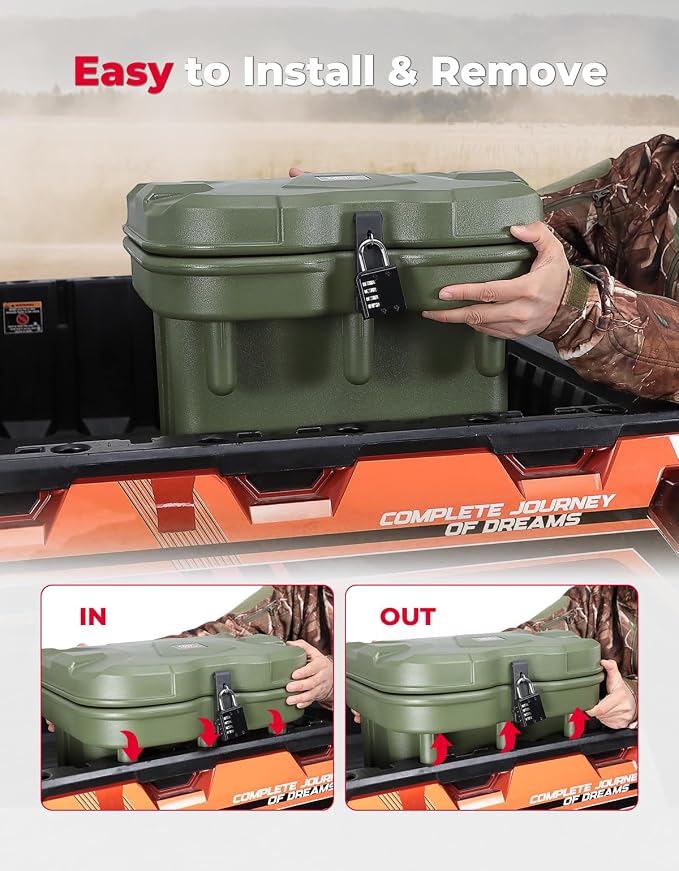 KEMIMOTO UTV Bed Storage Box 5.5GAL Compatible with Polaris Ranger General | 21L Green Bed Toolbox,Low-Density Polyethylene Cargo Box, Compatible with Ranger 1000/XP 900 570 500 2016-2026