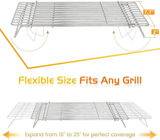 Grill Rack for Blackstone Griddle Warming Grid Taco Hot Dog Racks Upper Shelf for Weber Pit Boss Nexgrill Tabletop Flat Top BBQ Cooking Grilling Parts Stainless Steel Adjustable Warm Grates