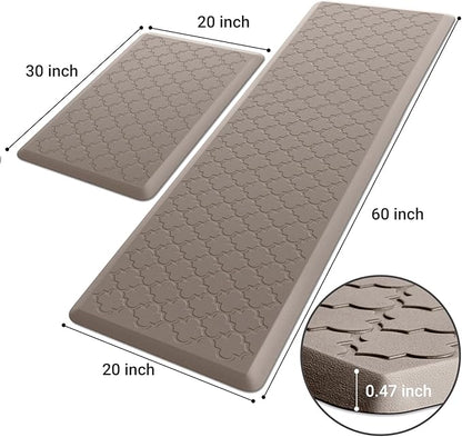 Kitchen Mat [2 PCS] Cushioned Anti-Fatigue Floor Mat Water Resistant Non-Skid Kitchen Mats and Rugs Ergonomic Comfort Foam Kitchen Rugs Standing Mat for Floor Office Sink (Khaki,20"x30"+20"x60")