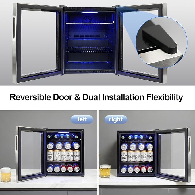 Mini Fridge Cooler - Small Beverage Refrigerator Stainless Steel Glass Door for Soda Beer Wine–Countertop Drink Cooler for Home, Dorm, Office or Bar, Electronic Temperature Control，1.4cu.ft.