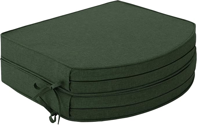 Outdoor Chair Cushions D Shaped, Set of 2, 17 x 16 in, Olive Green | Water Resistant, Fade Resistant, Patio Furniture Seat Chair Pads Replacement with Ties, Non-Slip Bottom, Removable Cover