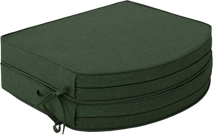 Outdoor Chair Cushions D Shaped, Set of 2, 17 x 16 in, Olive Green | Water Resistant, Fade Resistant, Patio Furniture Seat Chair Pads Replacement with Ties, Non-Slip Bottom, Removable Cover