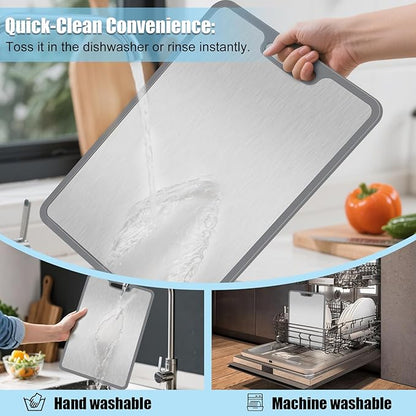 Titanium Cutting Boards for Kitchen,Non-Slip Titanium Cutting Board with Protective Edge Guard & Safe Grip Handle,Double Sided Food Grade,Easy to Clean, Safer, Healthier Choice 15”×11”