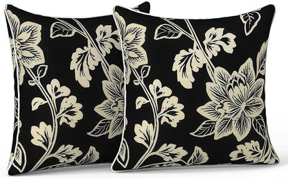 LVTXIII Set of 2 Patio Throw Pillows Waterproof 16"x16" Fade Resistant Outdoor Throw Pillow with Inserts,Decorative Garden Toss Pillow Cushions for Home Patio Sofa Use, Elegant Vines Black