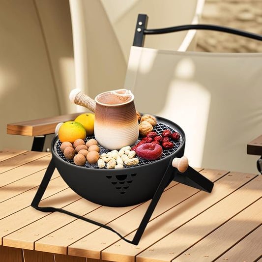 Charcoal Grill,Foldable Portable Heat-Resistant Stove | Barbeque Grill with Anti-Scalding Handle | for Outdoor Garden Table Travel Picnic Pan-Fried Meat Tea Brewing Hot Pot Cooking