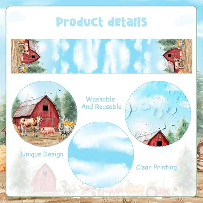Farm Animal Theme Table Runner, Barnyard Theme Linen Fabric Table Runner for Everyday Use 72 x 13 Inches, Washable Table Cover for Indoor Outdoor Kitchen Dining Table Decor