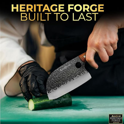 SliceElite Heritage Forge Series 2PCS Hand-Forged Serbian Chef & Viking Duo Kitchen Tool Meat Cleaver Chopping Knife Outdoor Cooking BBQ Butcher Set Forged Cooking Knives Great Knife for Men and Women