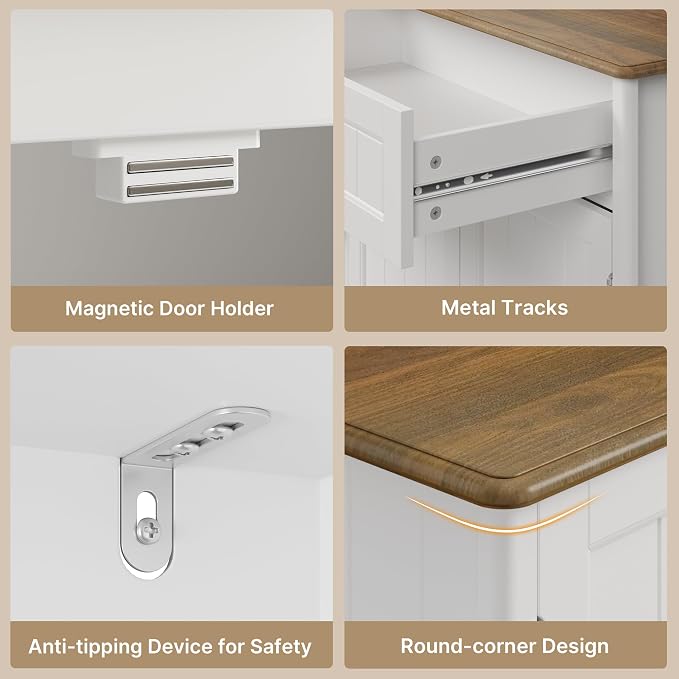 Coffee Bar, Storage Cabinet, White and Rustic | Buffet Cabinet, Sideboard Cabinet with Internal Storage Shelf for Dining Room, Kitchen, Living Room, Kitchen and Laundry Room