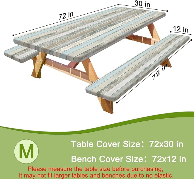 Picnic Table and Bench Cover Set, Waterproof Fitted Elastic Cloth | Portable Camping Essentials With Built-In Storage Pocket And Waterproof Fabric For Outdoor RV Or Picnic Table Use