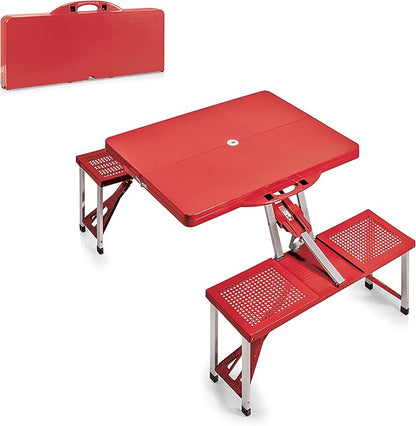 Picnic TIME Portable Folding Picnic Table with Seats for 4, Collapsible Aluminum Table with Benches & Umbrella Hole, Lightweight Foldable Table for Camping, Travel, Backyard, Tailgating | with Umbrella Hole