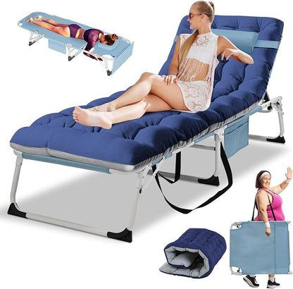 LILYPELLE Folding Chaise Lounge Chair with Pad, Patio Sun Tanning Chair | 5-Position Outdoor Chaise Lounger,Portable Beach Lounge Chair for Outdoor Sunbathing Patio Pool Lawn Deck Poolside