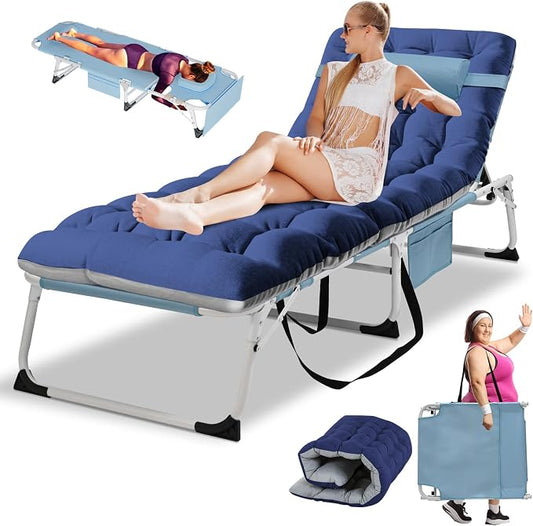 LILYPELLE Folding Chaise Lounge Chair with Pad, Patio Sun Tanning Chair | 5-Position Outdoor Chaise Lounger,Portable Beach Lounge Chair for Outdoor Sunbathing Patio Pool Lawn Deck Poolside