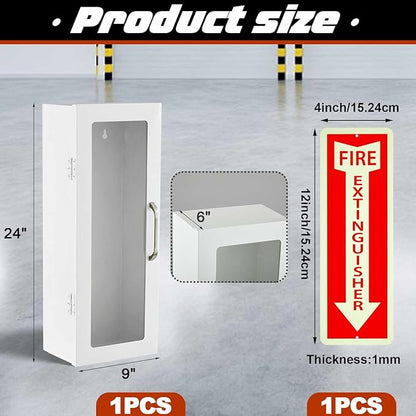 Zonon 10 lb Fire Extinguisher Cabinet with Reflective Sign, Wall & Surface Mount Fire Extinguisher Box Case Steel 24-3/4" H x 10-1/4" W x 6-3/4" D, with Handle, for 2.5/5/10 lb Dry Chemical(White)