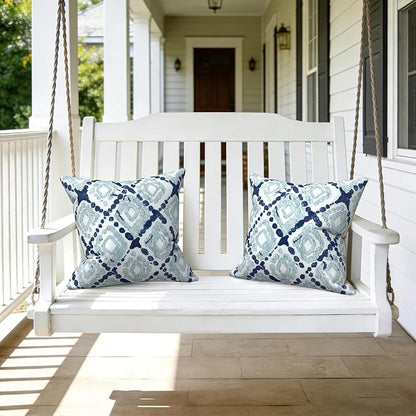 LVTXIII 2 Pack Outdoor Throw Pillow Covers for Patio Furniture, 16x16 Inch Square Pillow Case, Water-Repellent Cushion Covers for Garden, Porch, Sofa, Boho Geometry Blue