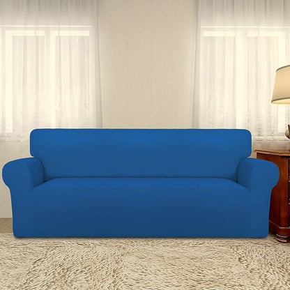 PureFit Stretch Oversized Couch Covers Fleece Sofa Slipcovers Classic Blue | 1-Piece Sofa Cover Washable Soft Couch Protector, Couch Slipcover with Non Skid Foam and Elastic Bottom for Kids, Dogs