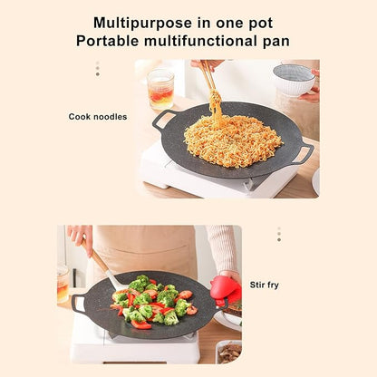 Korean Grill Pan,14.17inch Nonstick Round Griddle Grill Pan for Korean BBQ,Round BBQ Griddle with Handle,Multifunctional Stove Plate for Meats, Pancakes, Ribs