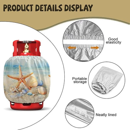 Propane Tank Cover 20lb Gas Tank Cover Outdoor 600D Heavy Duty Waterproof Covers Fits Standard 20 lb Cylinder, 13.7'' x 16.5'' Beach Shell