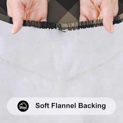 Smiry Rectangle Picnic Table Cloth, Elastic Waterproof Fitted Vinyl Tablecloths, Flannel Backed Buffalo Plaid Table Covers for Dining, Camping, Outdoor (Black and Khaki, 30" x 96")