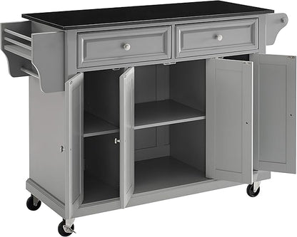 Crosley Furniture Full Size Granite Top Rolling Kitchen Island Storage Cart, Microwave Stand, Spice Rack, Gray