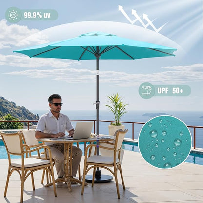 Sannwsg Patio Umbrellas, Pool Umbrella with 8 Sturdy Ribs, Outdoor Umbrella with Push Button Tilt/Crank, Deck Umbrellas, Market Umbrela Table for Backyard, Deck, Garden, Pool