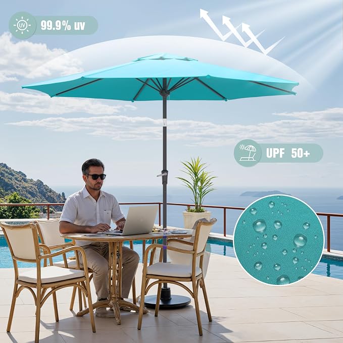 Sannwsg Patio Umbrellas, Pool Umbrella with 8 Sturdy Ribs, Outdoor Umbrella with Push Button Tilt/Crank, Deck Umbrellas, Market Umbrela Table for Backyard, Deck, Garden, Pool