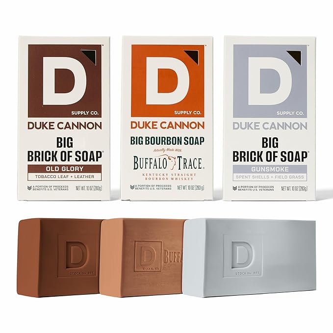 Duke Cannon Supply Co. Large Bar Soap Bundle - Men's Soap with Masculine Scent - Triple Milled - All Skin Types - Bourbon, Gun Smoke & Old Glory - 10 oz (3 Pack)