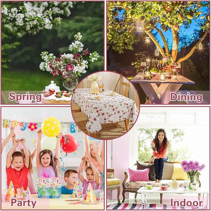 Spring Summer Vinyl Tablecloth with Flannel Backing Rectangle 52 x 70 Inch | 100% Waterproof & Oil Proof Plastic Floral Table Cloth, Heavy Duty Table Cover for Camping, Party, Picnic, Outdoor