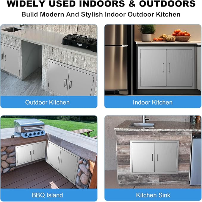 BBQ Access Door 28" W x 19" H-304 Stainless Steel Never Rust-Double Layer-Outdoor Kitchen Doors-Outside Cabinet Door-Weatherproof Grill Doors-Flush Mount BBQ IslandDoor-MetalDoor for Outdoor Kitchen