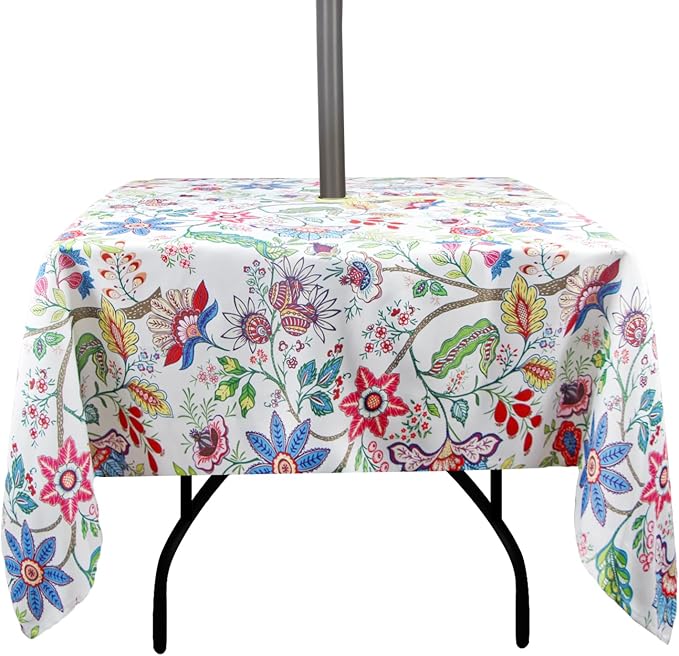 EHouseHome Outdoor and Indoor 60x60 inch Tablecloth with Umbrella Hole and Zipper, Waterproof Zippered Patio Cloths, Spring/Summer Table Covers for Backyard Circular Table/BBQs/Picnic