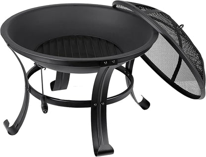 22 Inches Portable Fire Pit Outdoor Wood Burning Steel Lightweight BBQ Grill Firepit Bowl with Log Grate&Poker for Outside Patio Campfire Bonfire Backyard