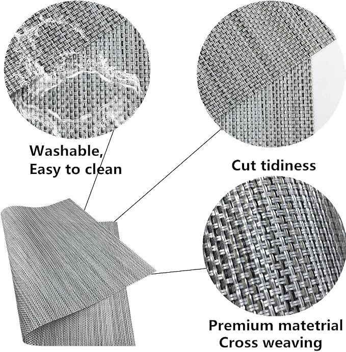 WAZAIGUR Placemats,Easy to Clean Crisscross Woven Vinyl Place Mats Durable Non-Slip Heat Resistant Table Mats,Placemats for Kitchen Table Set of 4,Silver and Black