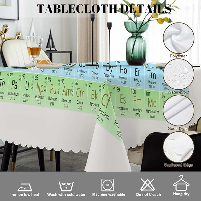 Swono Periodic Table of Elements Tablecloths Colorful Chemistry Atomic Elements Kitchen Dinning Tabletop Decoration, Polyester Table Cover for Indoor Outdoor 50x72 Inch Tablecloth