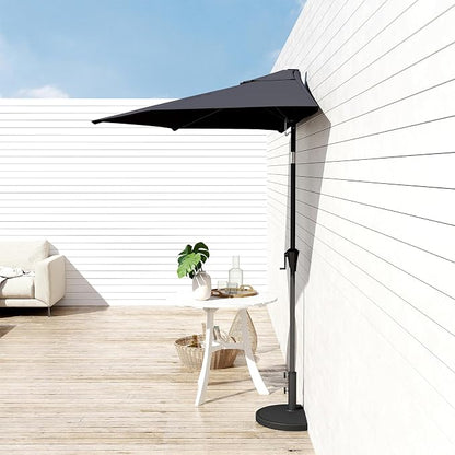 Helios&Hestia 9 ft Small Half Round Wall Outdoor Market Patio Umbrella with Tilt and Crank for Garden, Deck, Balcony