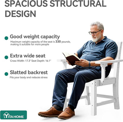 YITAHOME Wood-Grain Textured Resin Chairs Set of 2, Sturdy Patio Chair w/Max Bearing 330 LBS, All-Weather Outdoor Patio Chairs for Terrace, Garden, Backyard, Poolside, White