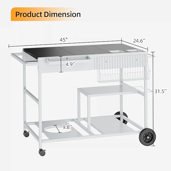 Vongrasig Pizza Oven Table with Topping Station, Patio Kitchen Island Outdoor Bar Cart, Outdoor Grill Cart with Storage for Blackstone Grill Ooni Pizza Ovens