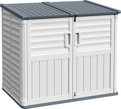 Devoko Resin Outdoor Storage Shed, 34 Cu Ft Outdoor Storage Cabinet with Shelf, Waterproof, Double Locks, Resin Storage for Trash Can, Garden Tools, Pool Supplies (Beige)