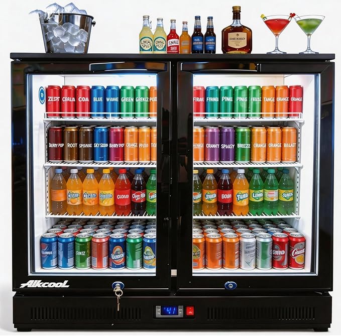 Back Bar Cooler Under Counter Beverage Refrigerator, 7.2 Cu Ft Undercounter Fridge,2 Door 35.5 inch Commercial Beer Built-In Cooler with LED Light Adjustable Shelves Safety Locks,ETL Approval